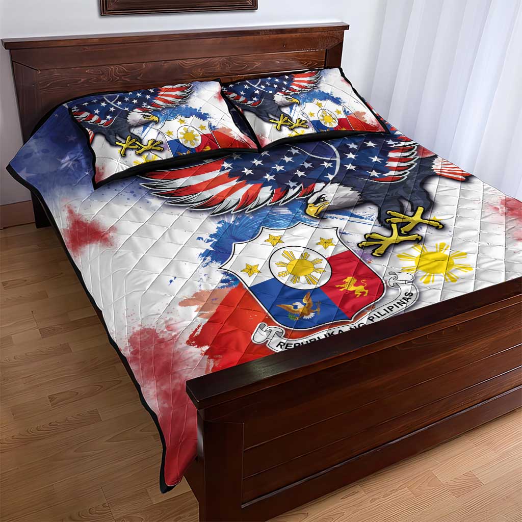 Filipino American History Month Quilt Bed Set USA Eagle and Philippines Coat of Arms Symbol with National Flag - Wonder Print Shop