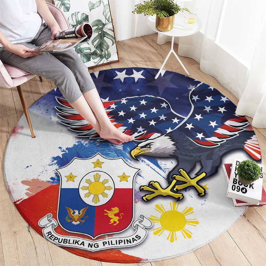 Filipino American History Month Round Carpet USA Eagle and Philippines Coat of Arms Symbol with National Flag