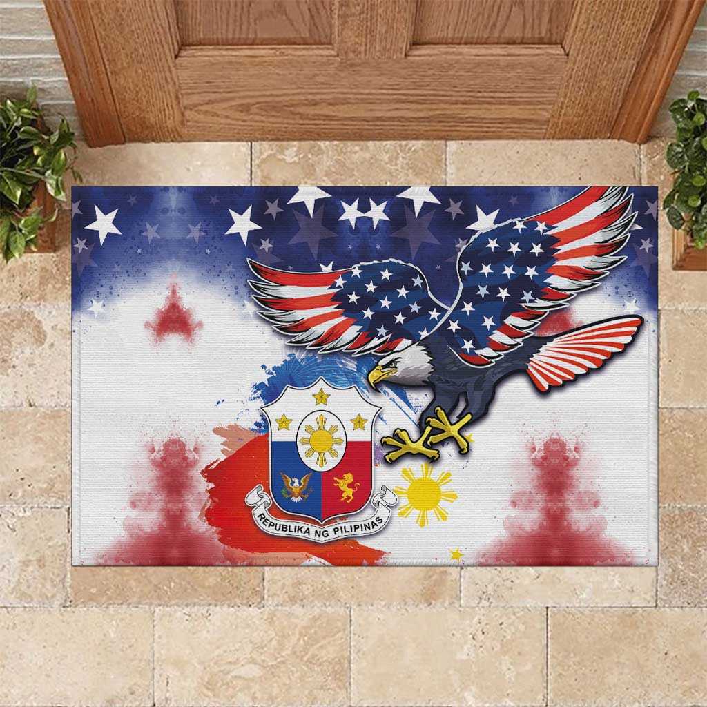 Filipino American History Month Rubber Doormat USA Eagle and Philippines Coat of Arms Symbol with National Flag - Wonder Print Shop