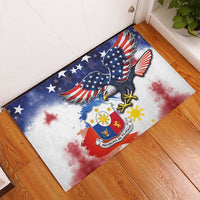Filipino American History Month Rubber Doormat USA Eagle and Philippines Coat of Arms Symbol with National Flag - Wonder Print Shop