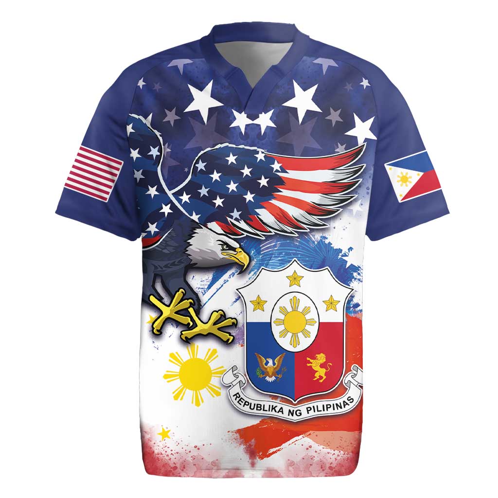 Filipino American History Month Rugby Jersey USA Eagle and Philippines Coat of Arms Symbol with National Flag - Wonder Print Shop
