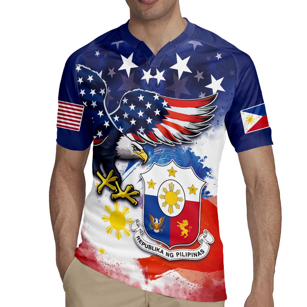 Filipino American History Month Rugby Jersey USA Eagle and Philippines Coat of Arms Symbol with National Flag - Wonder Print Shop