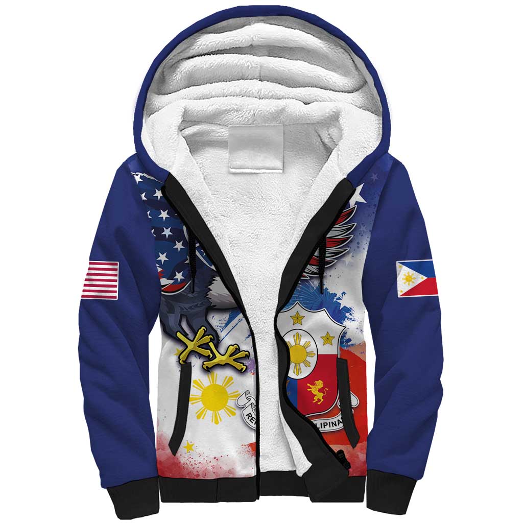 Filipino American History Month Sherpa Hoodie USA Eagle and Philippines Coat of Arms Symbol with National Flag - Wonder Print Shop