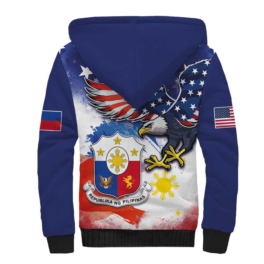 Filipino American History Month Sherpa Hoodie USA Eagle and Philippines Coat of Arms Symbol with National Flag - Wonder Print Shop