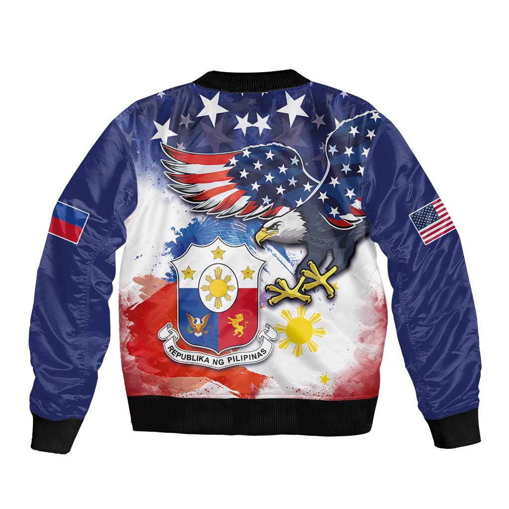 Filipino American History Month Sleeve Zip Bomber Jacket USA Eagle and Philippines Coat of Arms Symbol with National Flag - Wonder Print Shop