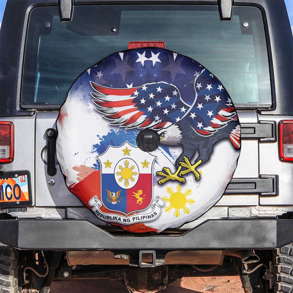 Filipino American History Month Spare Tire Cover USA Eagle and Philippines Coat of Arms Symbol with National Flag - Wonder Print Shop