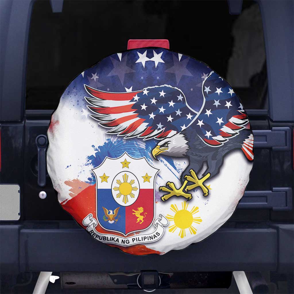 Filipino American History Month Spare Tire Cover USA Eagle and Philippines Coat of Arms Symbol with National Flag - Wonder Print Shop