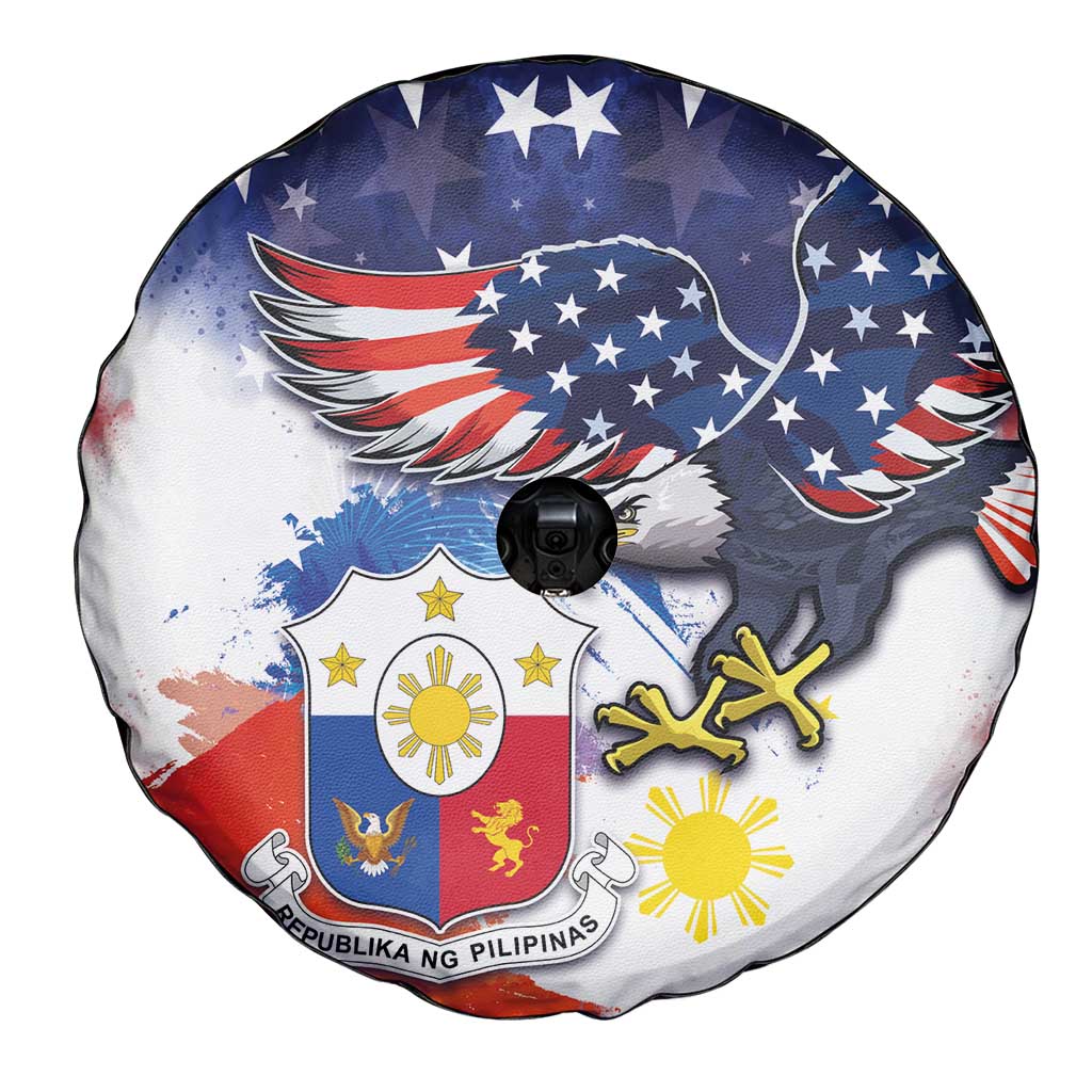 Filipino American History Month Spare Tire Cover USA Eagle and Philippines Coat of Arms Symbol with National Flag - Wonder Print Shop