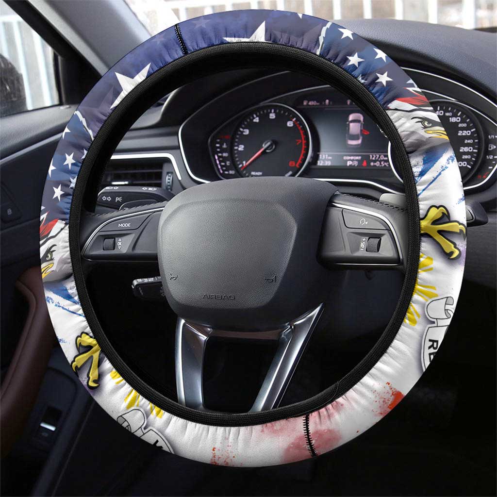 Filipino American History Month Steering Wheel Cover USA Eagle and Philippines Coat of Arms Symbol with National Flag - Wonder Print Shop