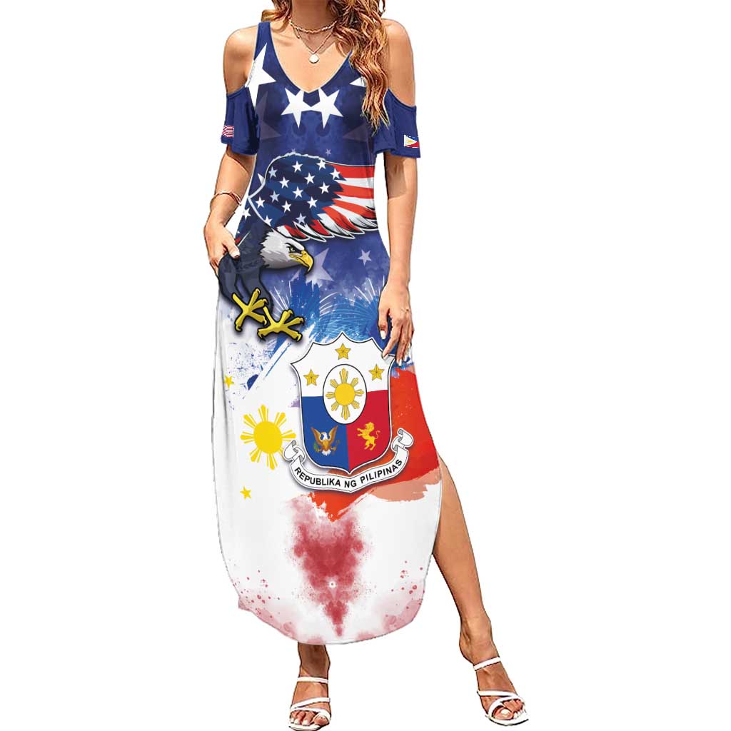 Filipino American History Month Summer Maxi Dress USA Eagle and Philippines Coat of Arms Symbol with National Flag - Wonder Print Shop