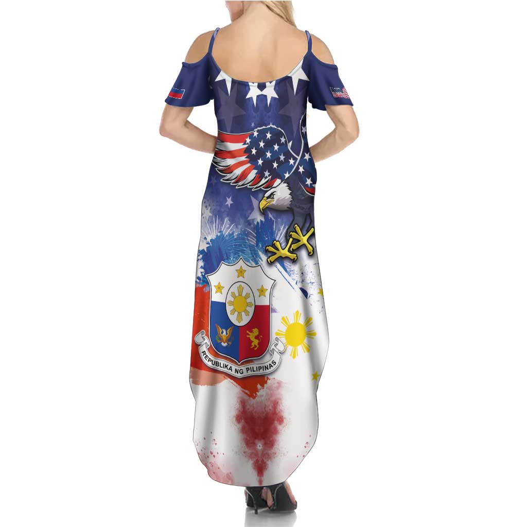 Filipino American History Month Summer Maxi Dress USA Eagle and Philippines Coat of Arms Symbol with National Flag - Wonder Print Shop