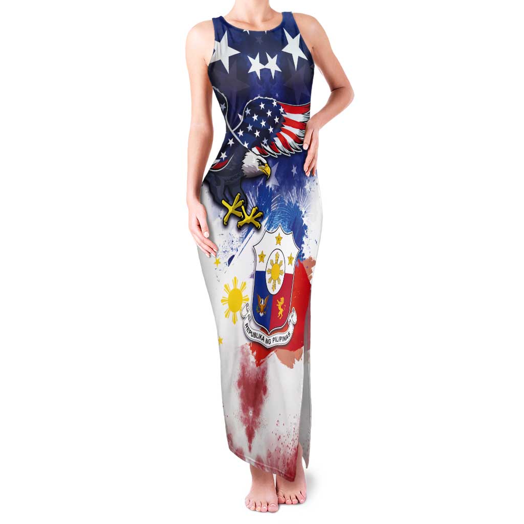 Filipino American History Month Tank Maxi Dress USA Eagle and Philippines Coat of Arms Symbol with National Flag - Wonder Print Shop