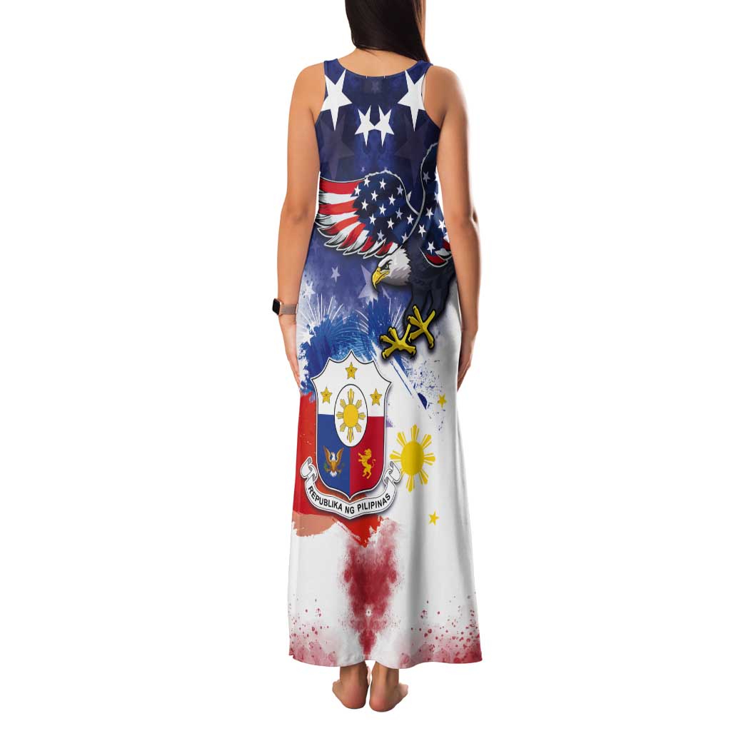 Filipino American History Month Tank Maxi Dress USA Eagle and Philippines Coat of Arms Symbol with National Flag - Wonder Print Shop