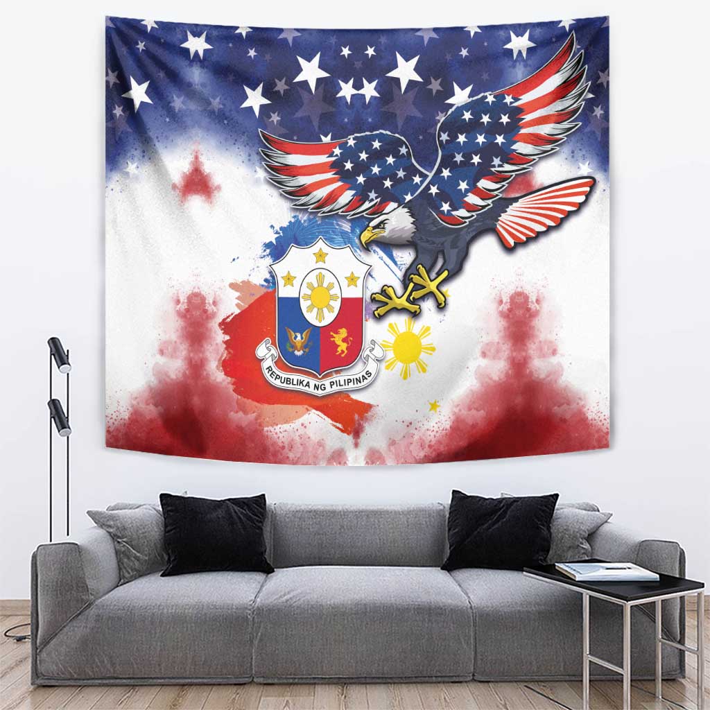 Filipino American History Month Tapestry USA Eagle and Philippines Coat of Arms Symbol with National Flag - Wonder Print Shop