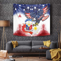 Filipino American History Month Tapestry USA Eagle and Philippines Coat of Arms Symbol with National Flag - Wonder Print Shop