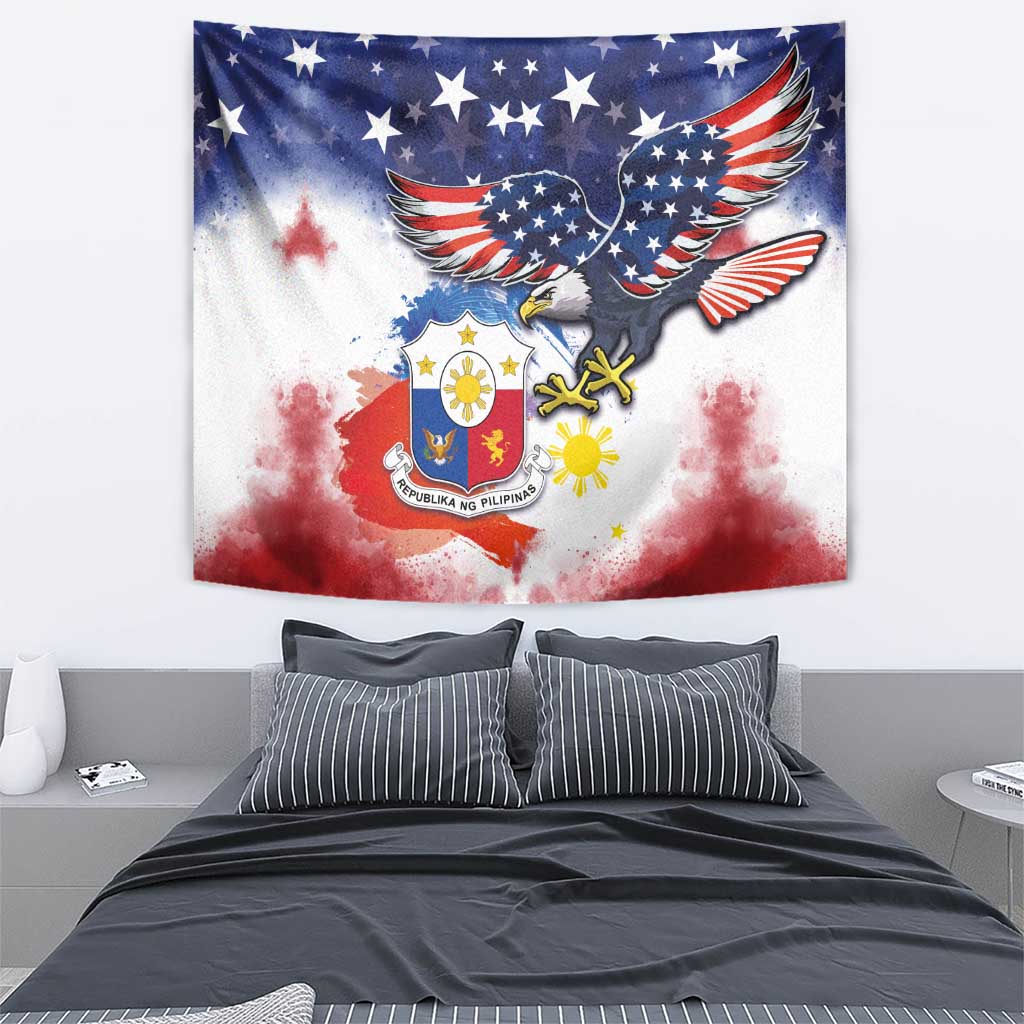 Filipino American History Month Tapestry USA Eagle and Philippines Coat of Arms Symbol with National Flag - Wonder Print Shop