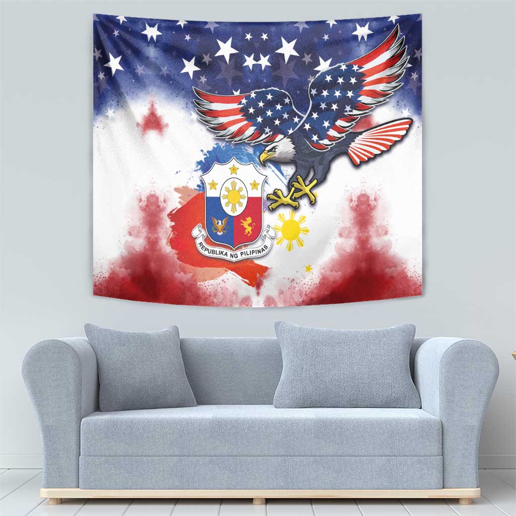 Filipino American History Month Tapestry USA Eagle and Philippines Coat of Arms Symbol with National Flag - Wonder Print Shop