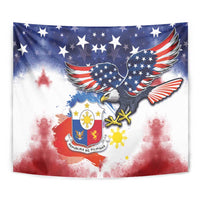 Filipino American History Month Tapestry USA Eagle and Philippines Coat of Arms Symbol with National Flag - Wonder Print Shop