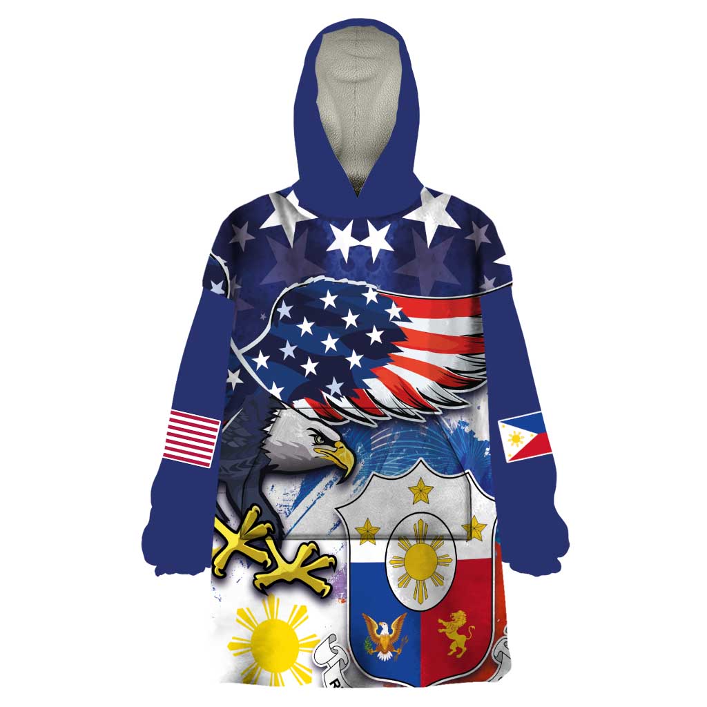 Filipino American History Month Wearable Blanket Hoodie USA Eagle and Philippines Coat of Arms Symbol with National Flag - Wonder Print Shop