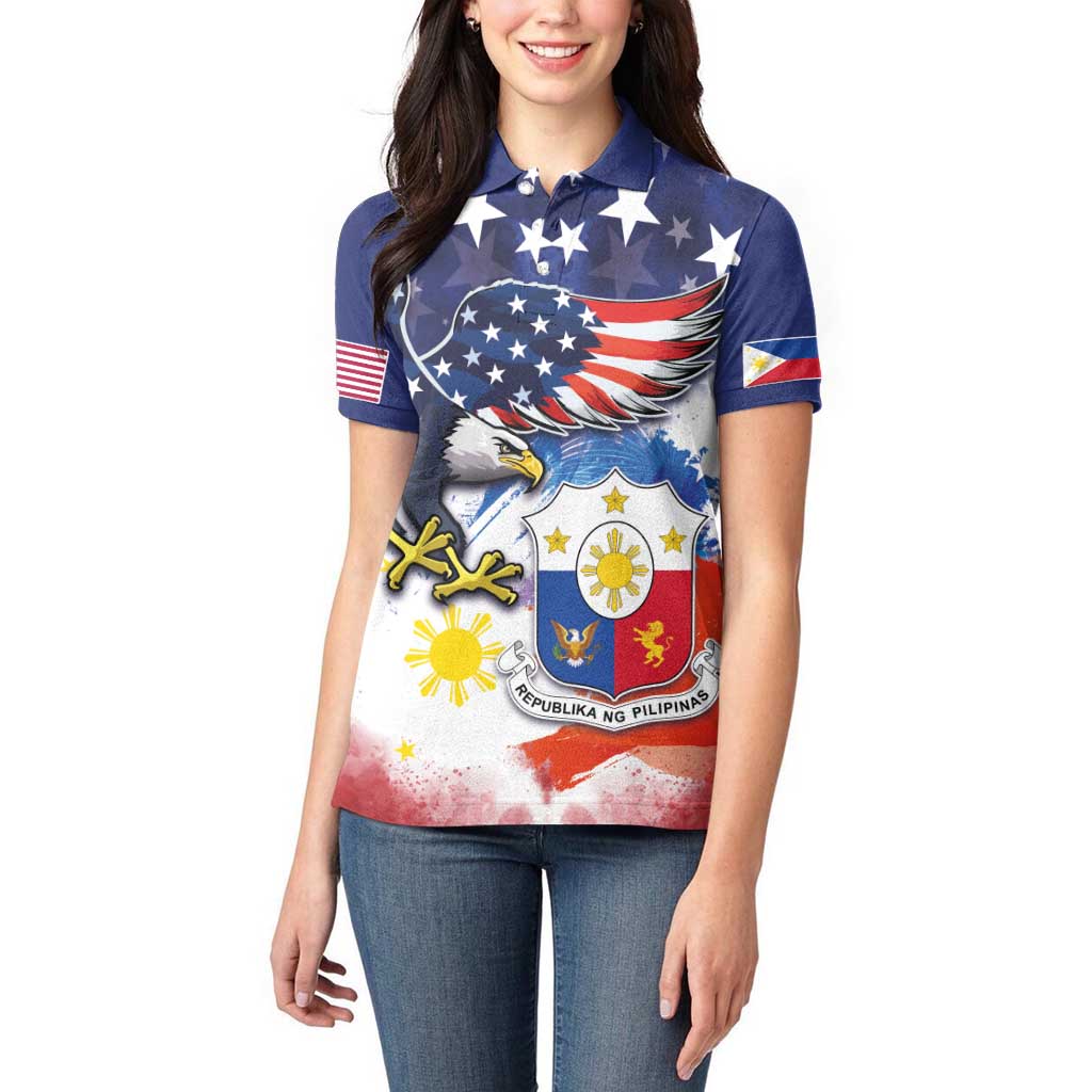 Filipino American History Month Women Polo Shirt USA Eagle and Philippines Coat of Arms Symbol with National Flag - Wonder Print Shop