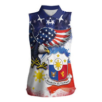 Filipino American History Month Women Sleeveless Polo Shirt USA Eagle and Philippines Coat of Arms Symbol with National Flag - Wonder Print Shop