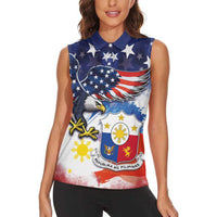 Filipino American History Month Women Sleeveless Polo Shirt USA Eagle and Philippines Coat of Arms Symbol with National Flag - Wonder Print Shop