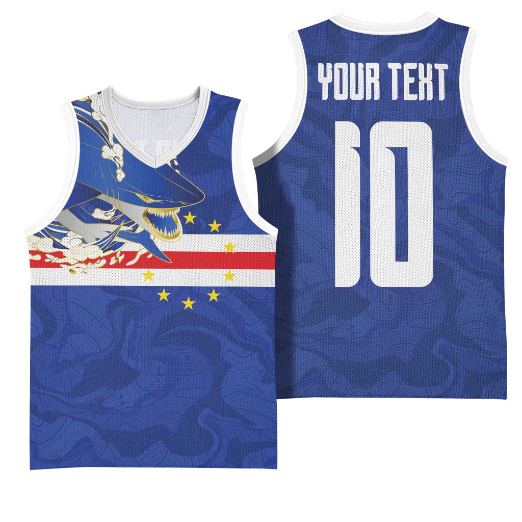 Custom Cape Verde National Football Basketball Jersey Glory Blue Sharks - Wonder Print Shop