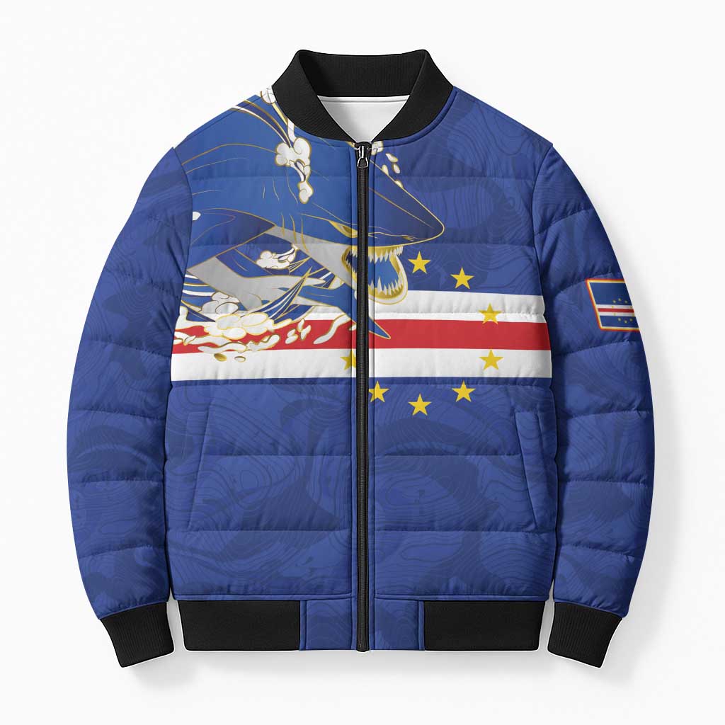Custom Cape Verde National Football Bomber Puffer Jacket Glory Blue Sharks - Wonder Print Shop
