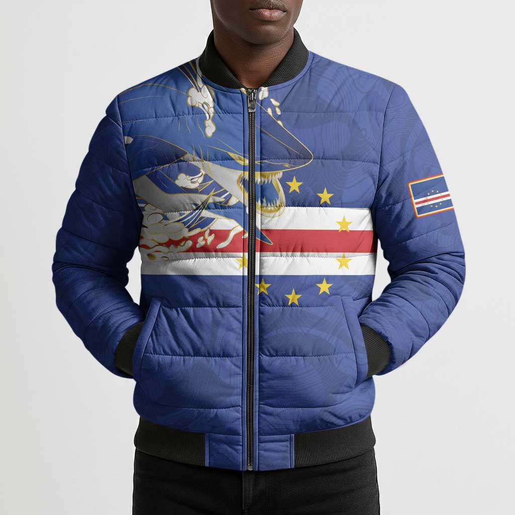 Custom Cape Verde National Football Bomber Puffer Jacket Glory Blue Sharks - Wonder Print Shop