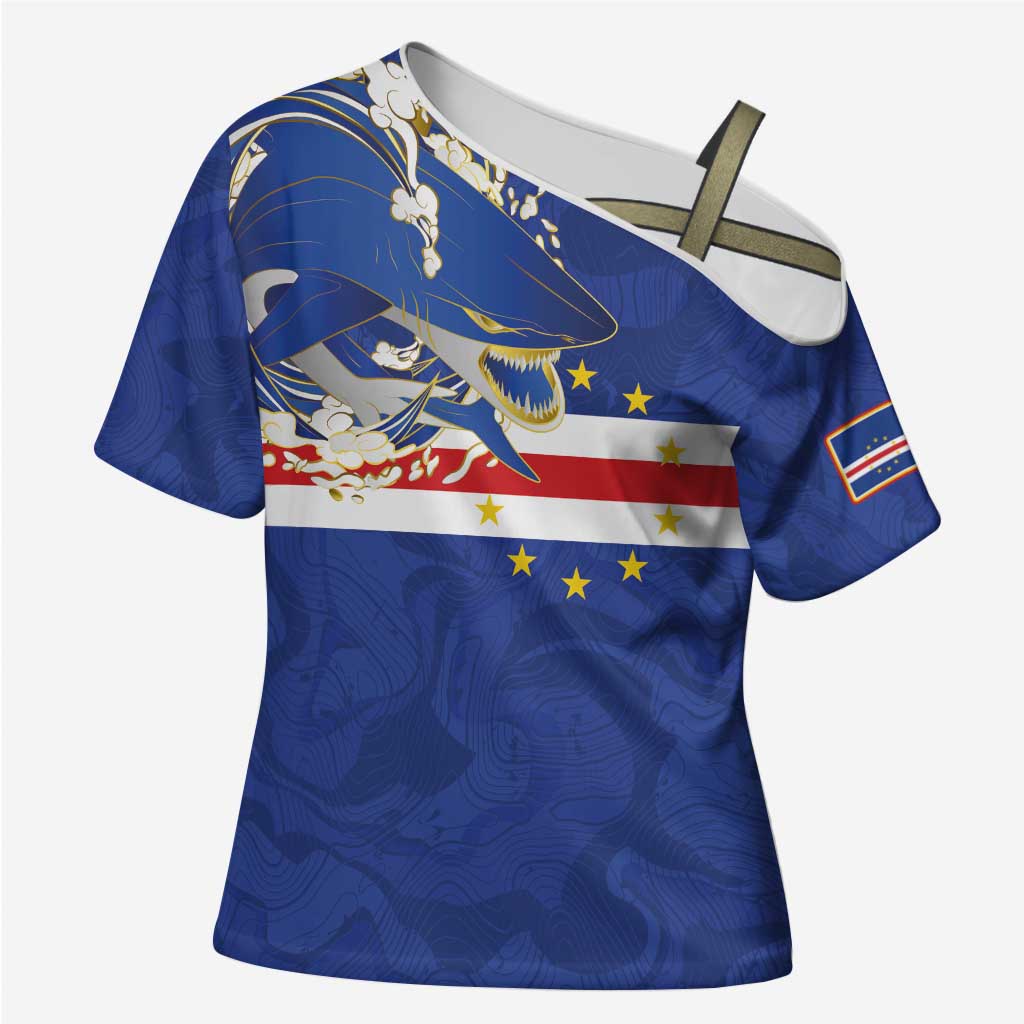 Custom Cape Verde National Football Cross Shoulder Shirt Glory Blue Sharks - Wonder Print Shop