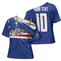 Custom Cape Verde National Football Cross Shoulder Shirt Glory Blue Sharks - Wonder Print Shop