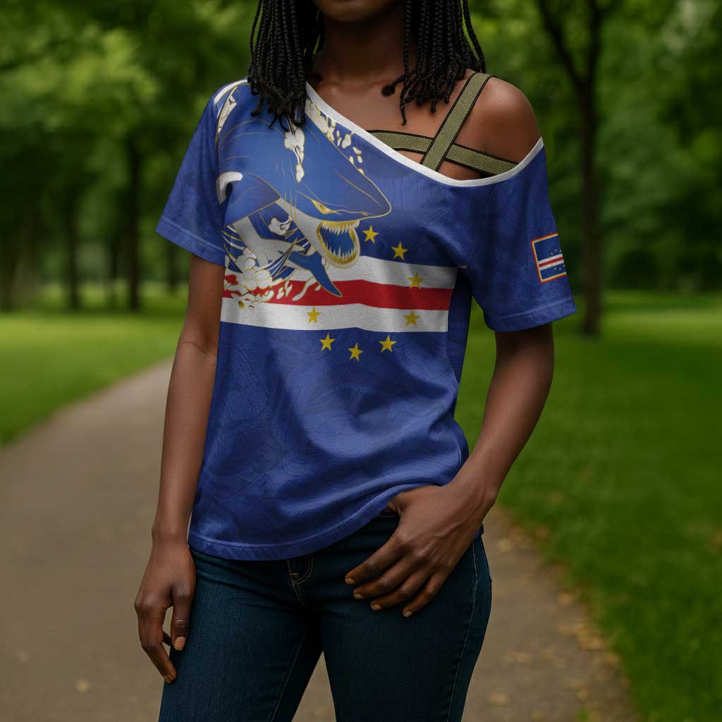Custom Cape Verde National Football Cross Shoulder Shirt Glory Blue Sharks - Wonder Print Shop