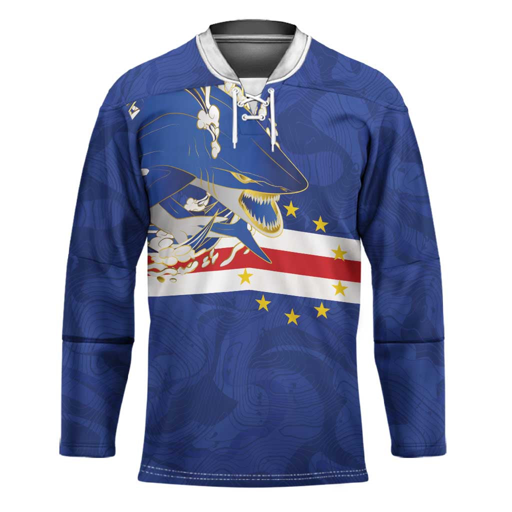 Custom Cape Verde National Football Hockey Jersey Glory Blue Sharks - Wonder Print Shop