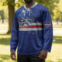 Custom Cape Verde National Football Hockey Jersey Glory Blue Sharks - Wonder Print Shop