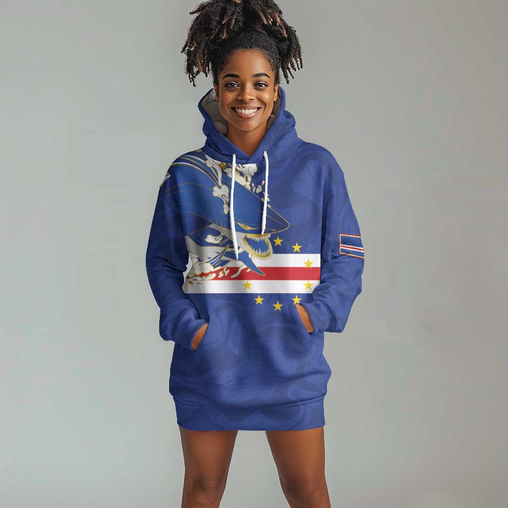 Custom Cape Verde National Football Hoodie Dress Glory Blue Sharks - Wonder Print Shop