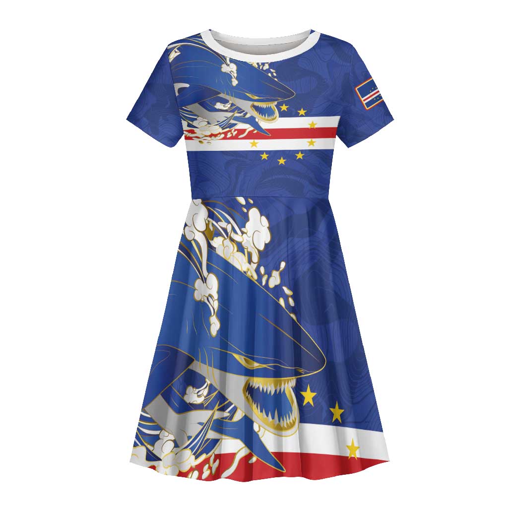 Custom Cape Verde National Football Kid Short Sleeve Dress Glory Blue Sharks - Wonder Print Shop