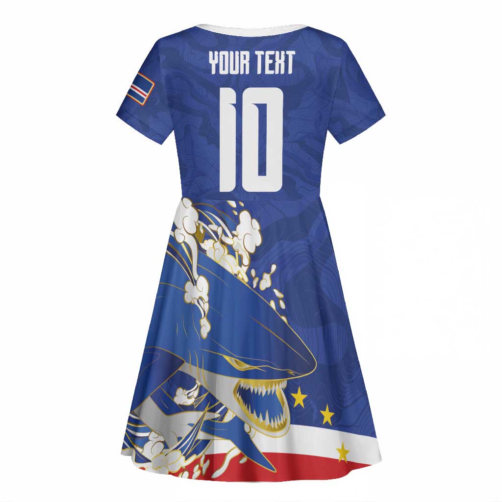 Custom Cape Verde National Football Kid Short Sleeve Dress Glory Blue Sharks - Wonder Print Shop