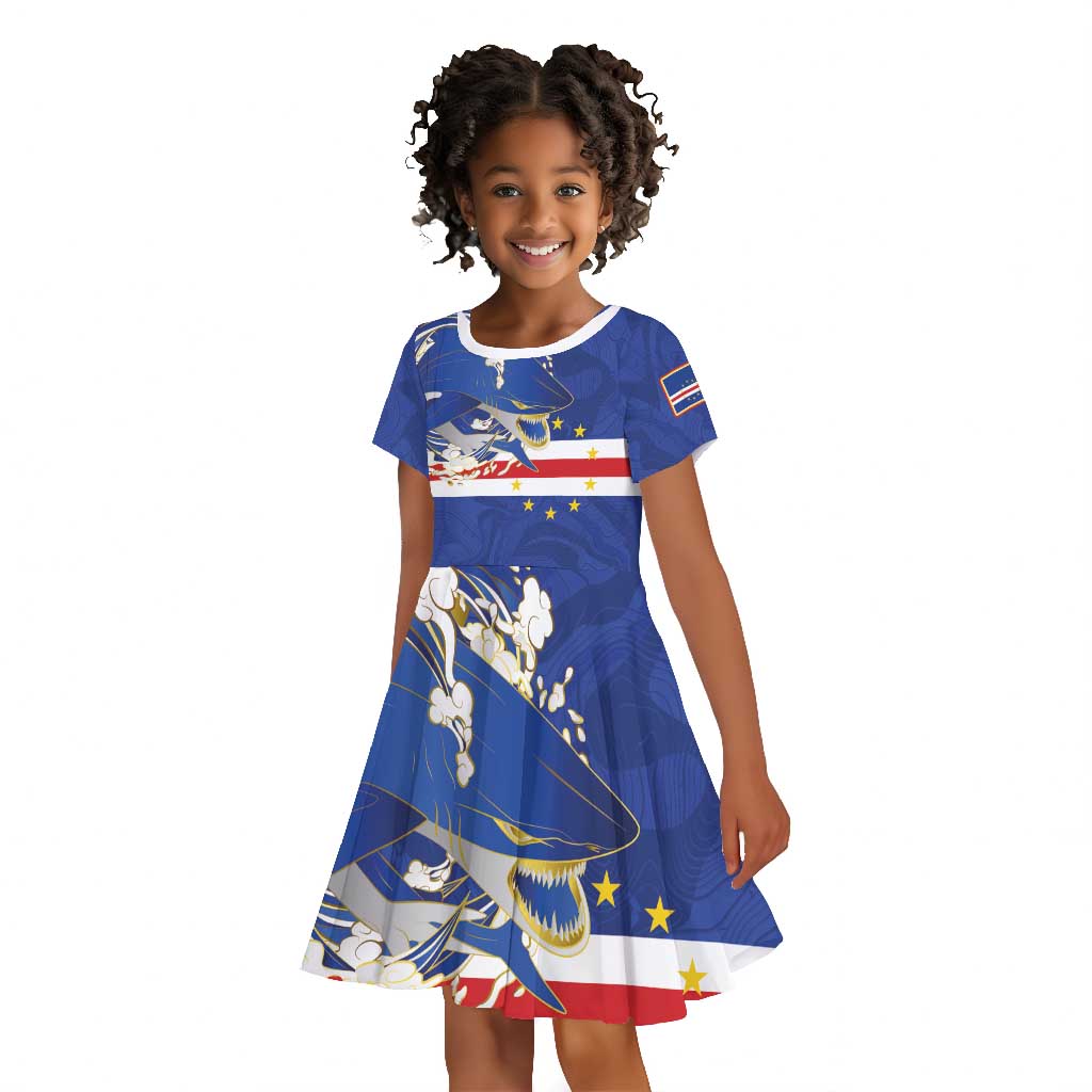 Custom Cape Verde National Football Kid Short Sleeve Dress Glory Blue Sharks - Wonder Print Shop