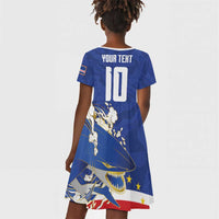 Custom Cape Verde National Football Kid Short Sleeve Dress Glory Blue Sharks - Wonder Print Shop