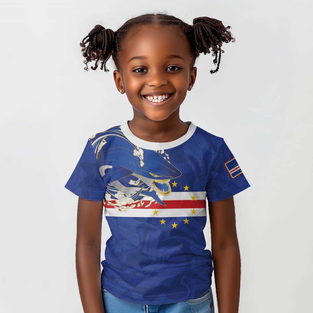 Custom Cape Verde National Football Kid T shirt Glory Blue Sharks - Wonder Print Shop
