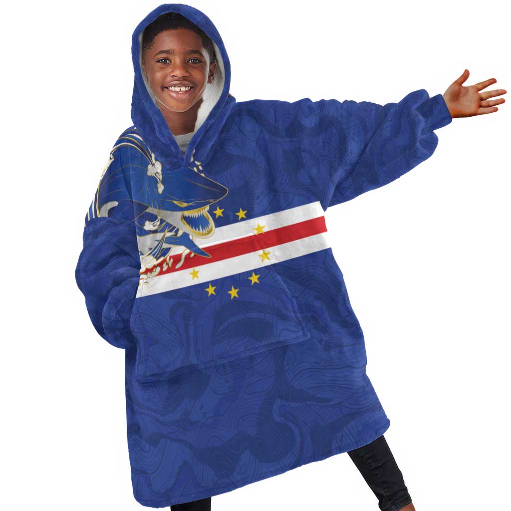 Custom Cape Verde National Football Kid Wearable Blanket Hoodie Glory Blue Sharks - Wonder Print Shop