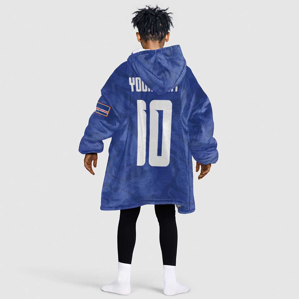 Custom Cape Verde National Football Kid Wearable Blanket Hoodie Glory Blue Sharks - Wonder Print Shop