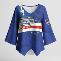 Custom Cape Verde National Football Kimono Sleeve Blouse Glory Blue Sharks - Wonder Print Shop