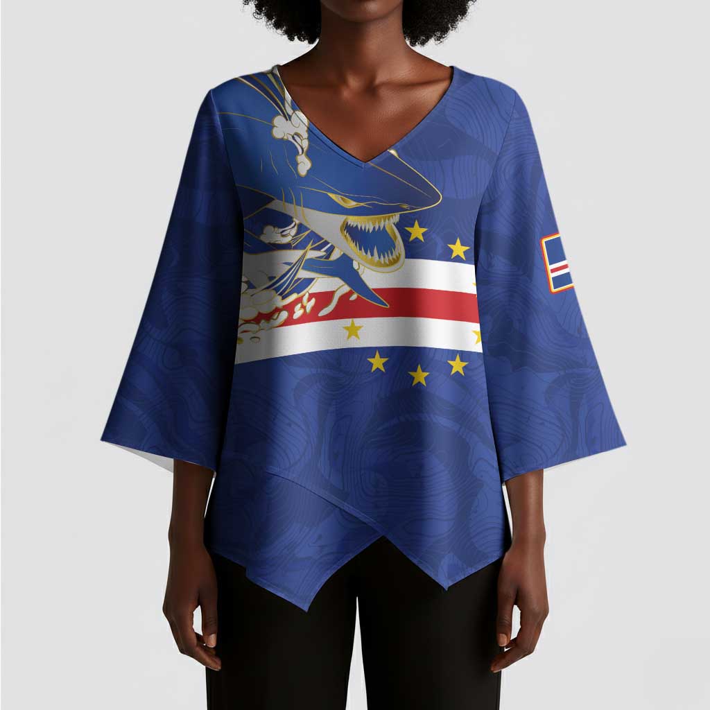 Custom Cape Verde National Football Kimono Sleeve Blouse Glory Blue Sharks - Wonder Print Shop