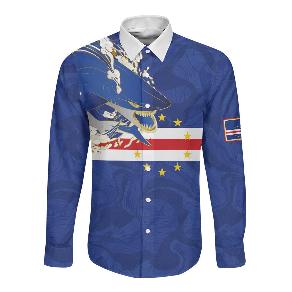 Custom Cape Verde National Football Long Sleeve Button Shirt Glory Blue Sharks - Wonder Print Shop