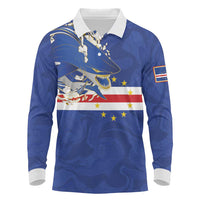 Custom Cape Verde National Football Long Sleeve Polo Shirt Glory Blue Sharks - Wonder Print Shop