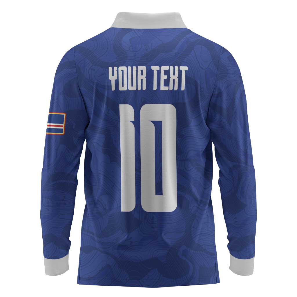 Custom Cape Verde National Football Long Sleeve Polo Shirt Glory Blue Sharks - Wonder Print Shop