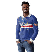 Custom Cape Verde National Football Long Sleeve Polo Shirt Glory Blue Sharks - Wonder Print Shop