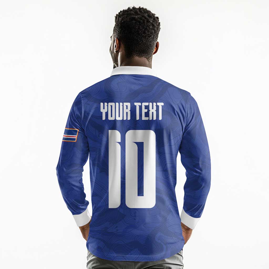 Custom Cape Verde National Football Long Sleeve Polo Shirt Glory Blue Sharks - Wonder Print Shop