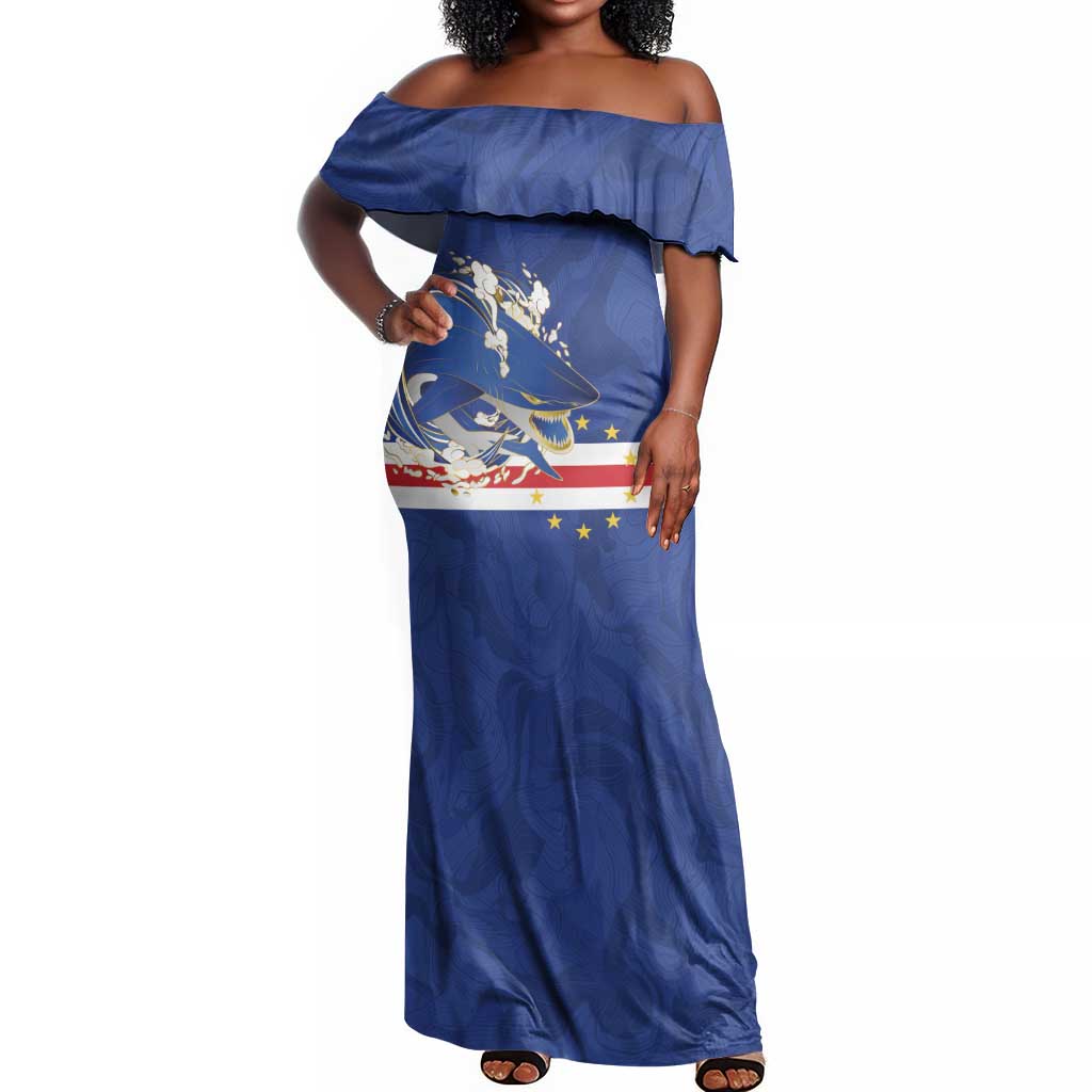 Custom Cape Verde National Football Off Shoulder Maxi Dress Glory Blue Sharks - Wonder Print Shop